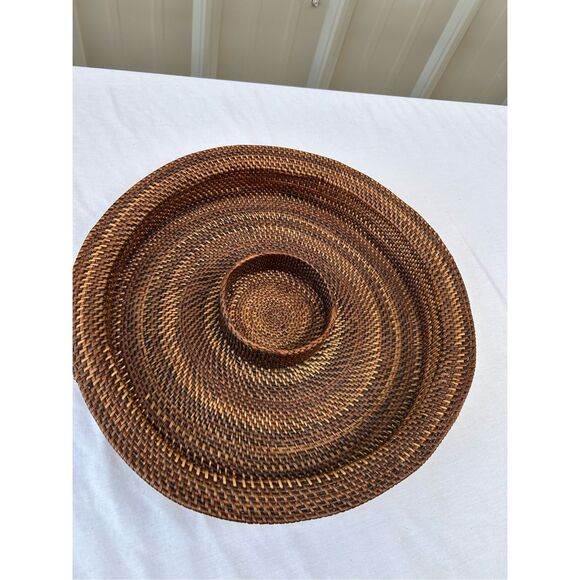 Wicker 16" round dip bowl natural decro dark brown - Picture 1 of 3